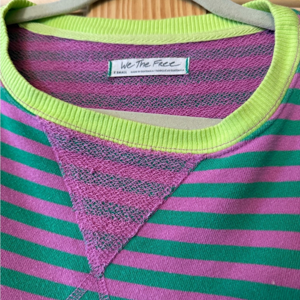 Free People Green and Purple Striped Sweater
